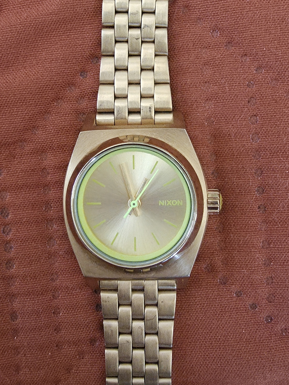 Nixon Men’s Gold-Tone Stainless Steel Watch with Lime Accents